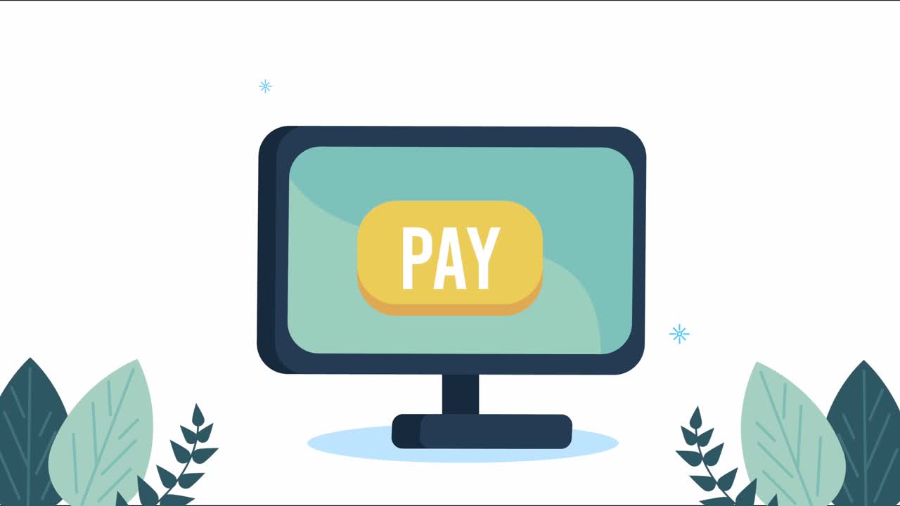ecommerce animation with desktop and pay button