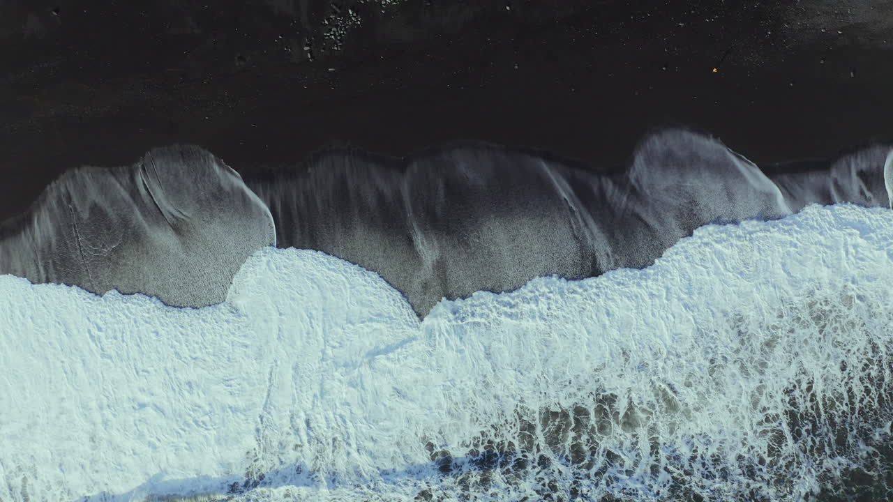 Reynisfjara Beach - Aerial View Of White Foamy Waves On Black Sand Beach During Summer In Iceland