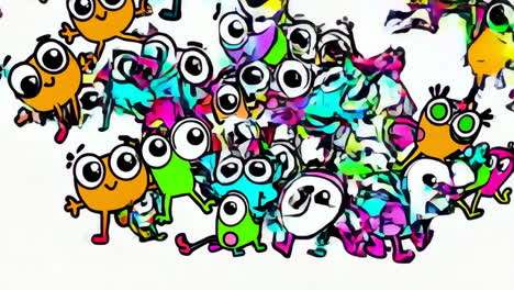 a whimsical group of colorful cartoon frog-like creatures