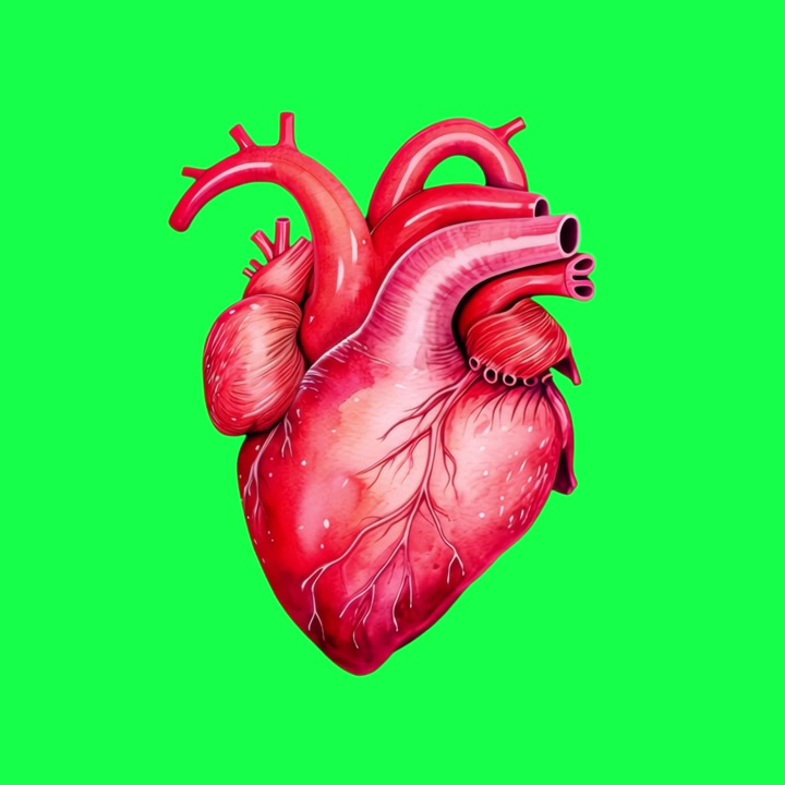 Anatomisk menneskehjerte, der slår, på greenscreen-baggrund