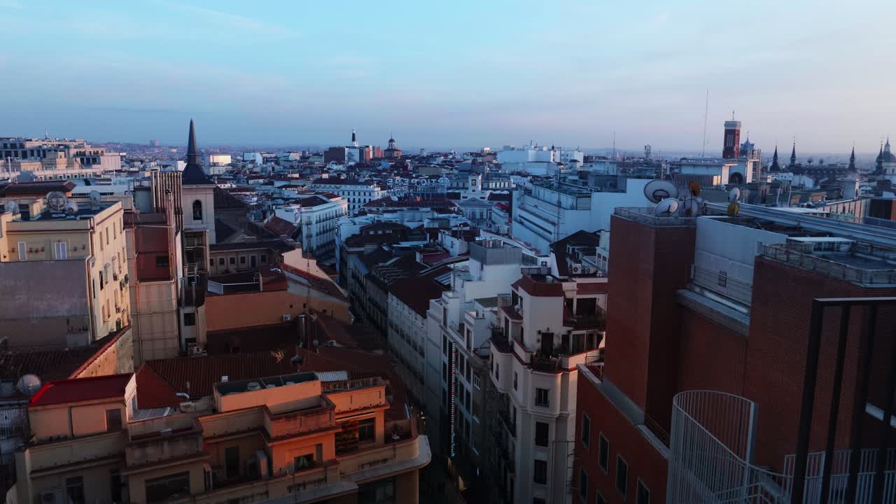 Panoramic View of Madrid City Skyline at Sunset