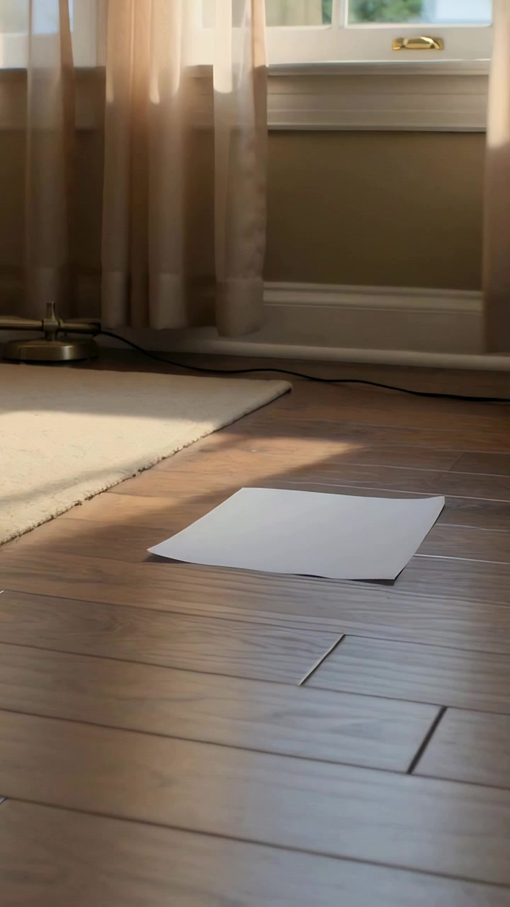 Vertical video: Billowing curtain from right shifting light across white sheet on floor at home