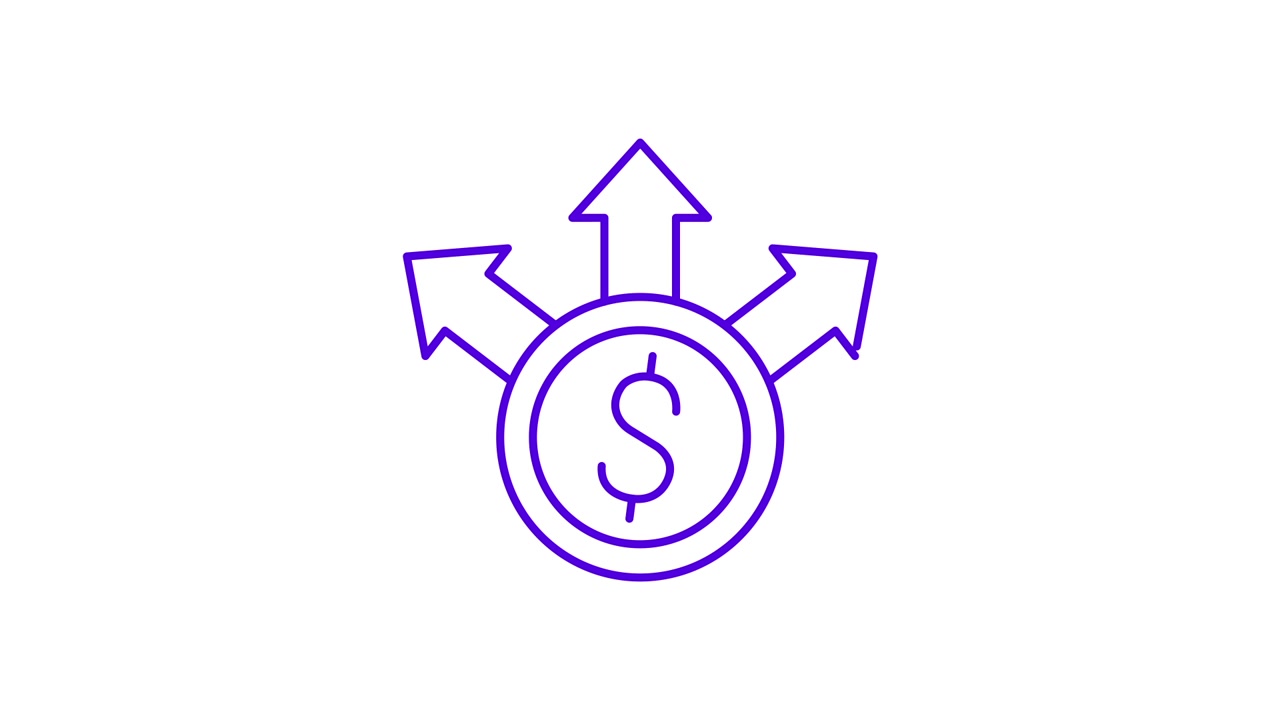 Animated Dollar Coin with Spreading Arrows Representing Diversification