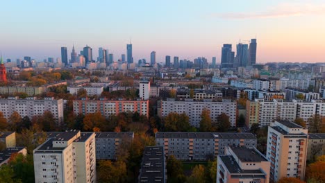 aerial view of warsaw, poland at sunset