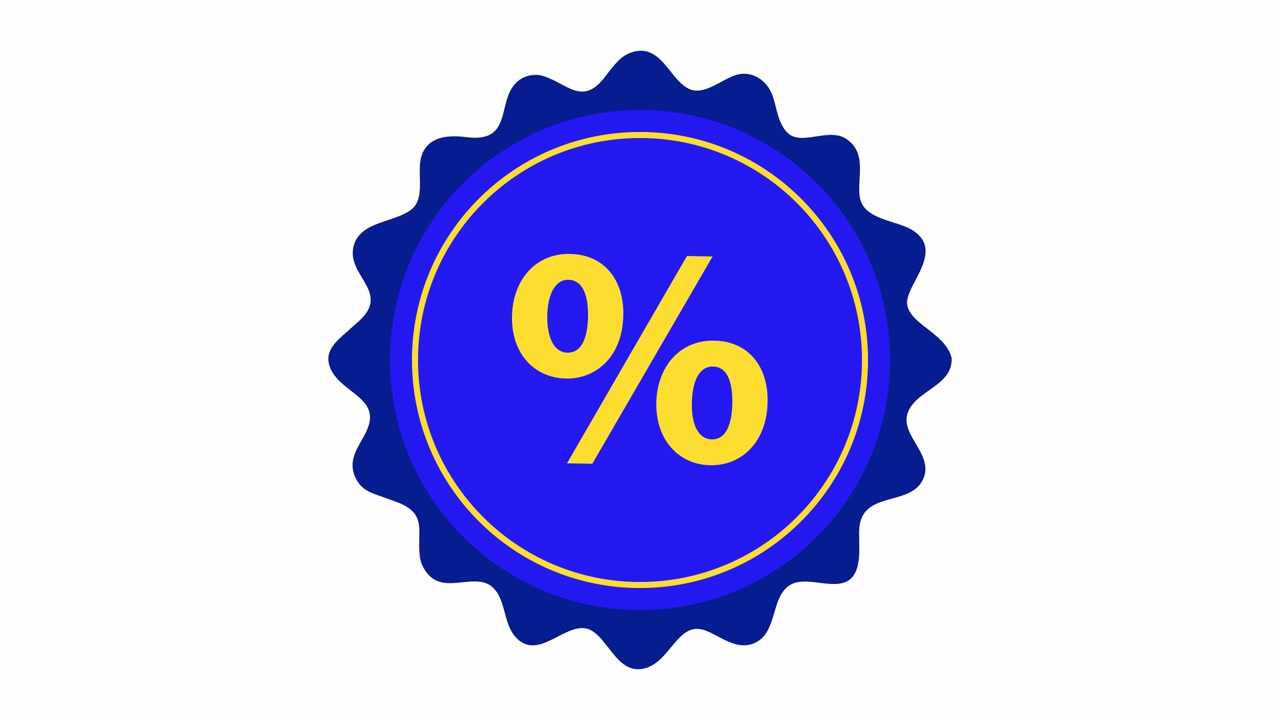 Icona Badge con Simbolo di Percentuale Blu e Giallo