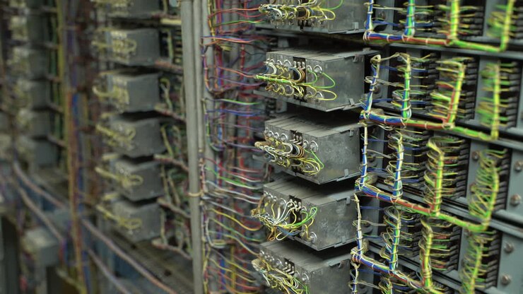 Closeup of Old vintage relay communication network technology