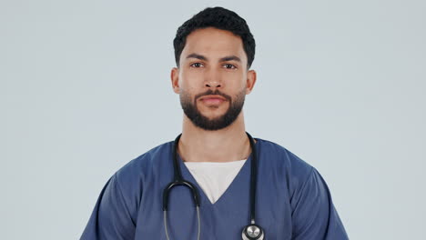 Medical-nurse,-portrait-and-a-man-in-studio