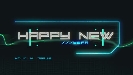 Happy-New-Year-on-digital-screen-with-HUD-elements-and-neon-grid