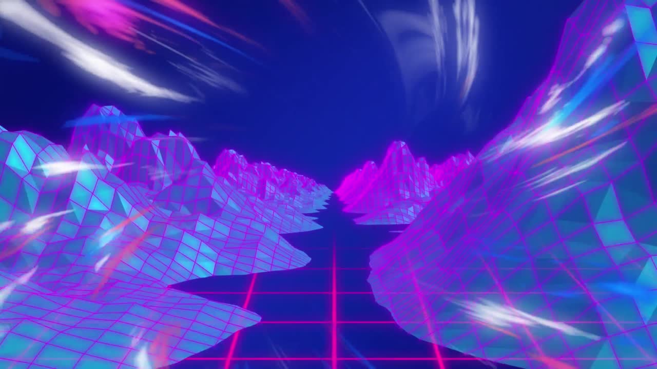 animación de formas que se mueven sobre montañas digitales