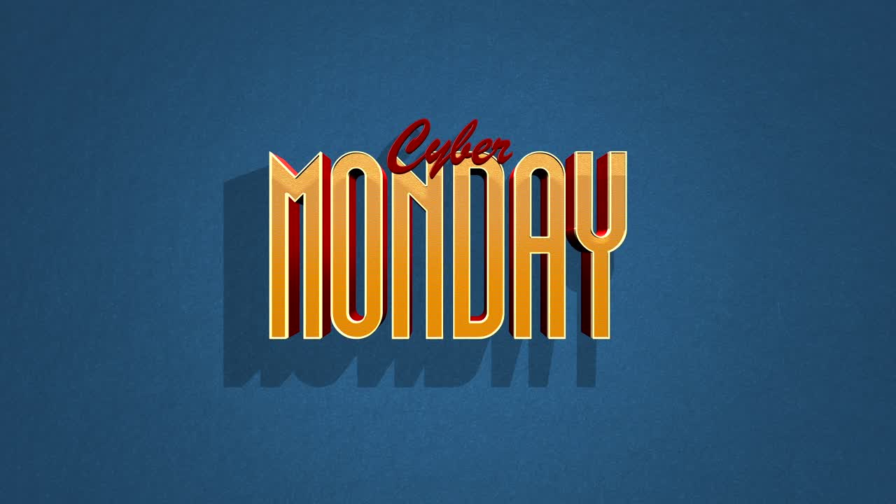 Retro Cyber Monday text in 80s style on a blue grunge texture