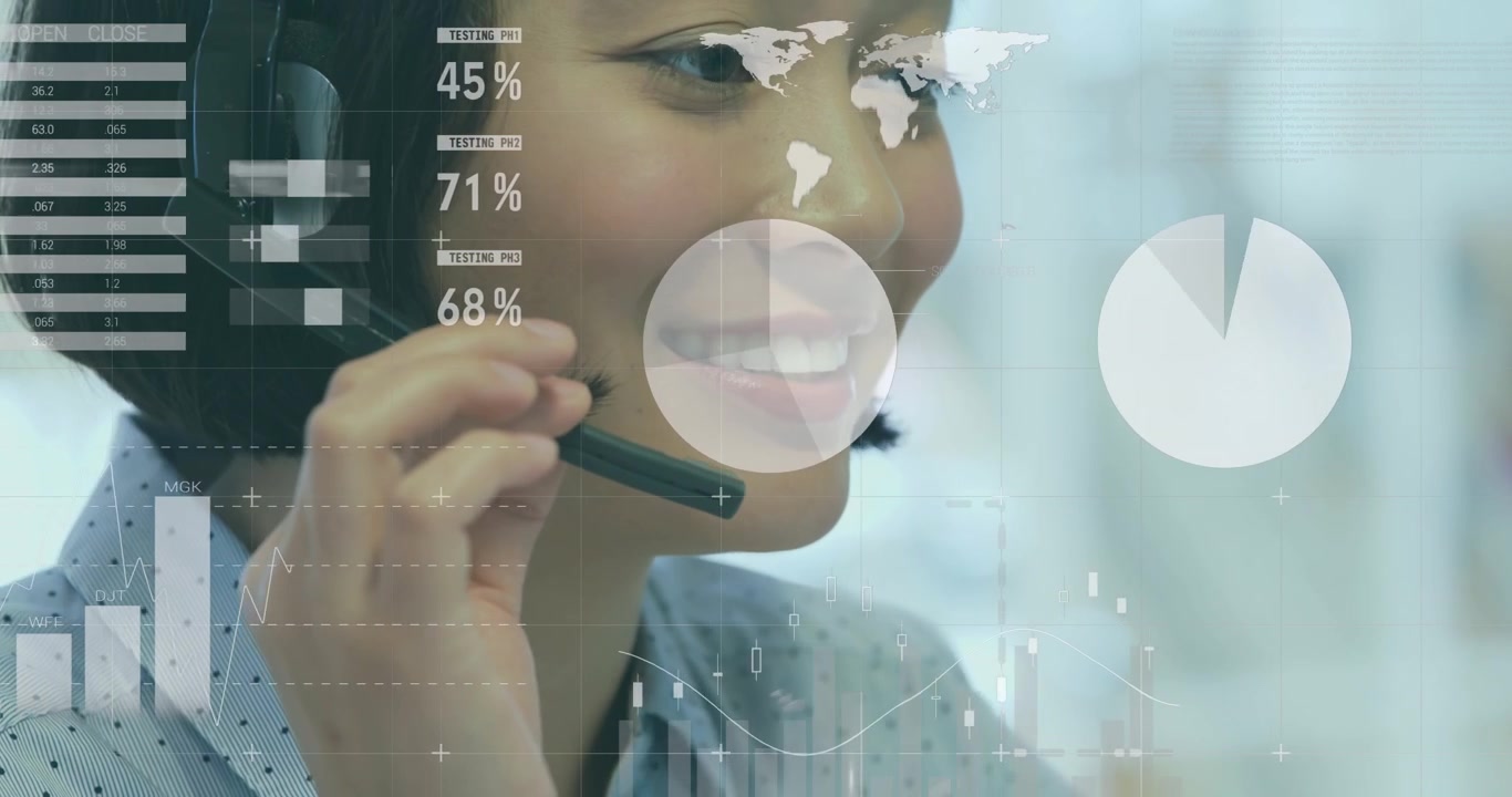 Animación de estadísticas y procesamiento de datos sobre un hombre usando un smartphone