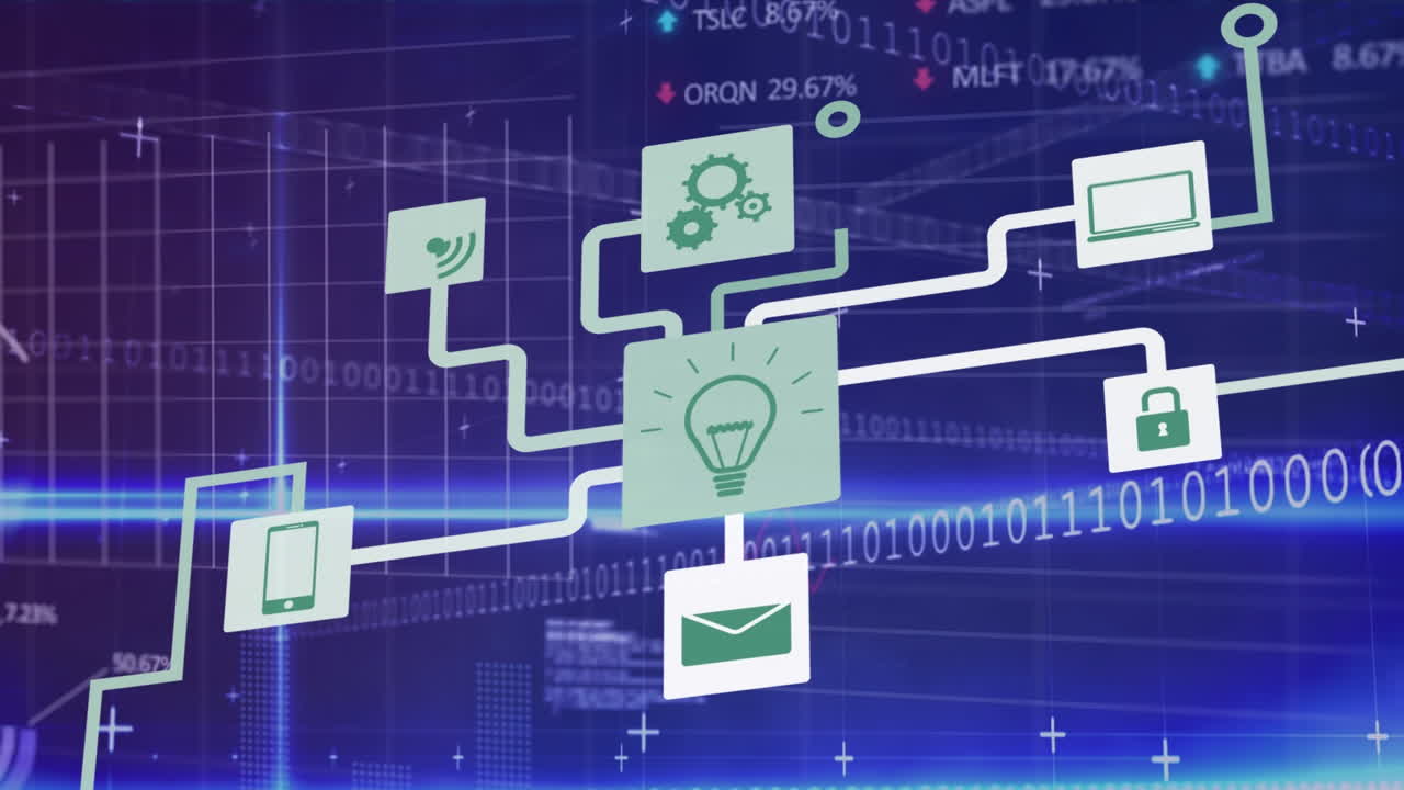 Unique video with connection of technologies, computer coding and financial figures