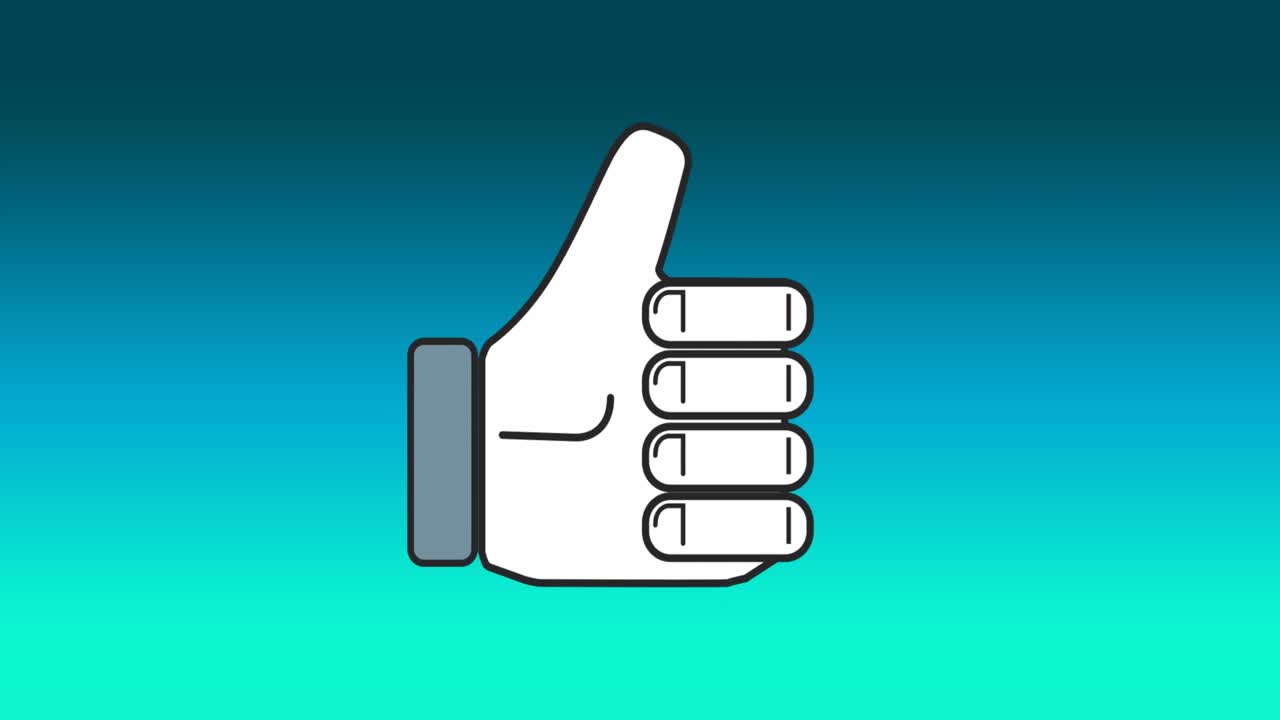 animación del icono de pulgar hacia arriba sobre fondo azul