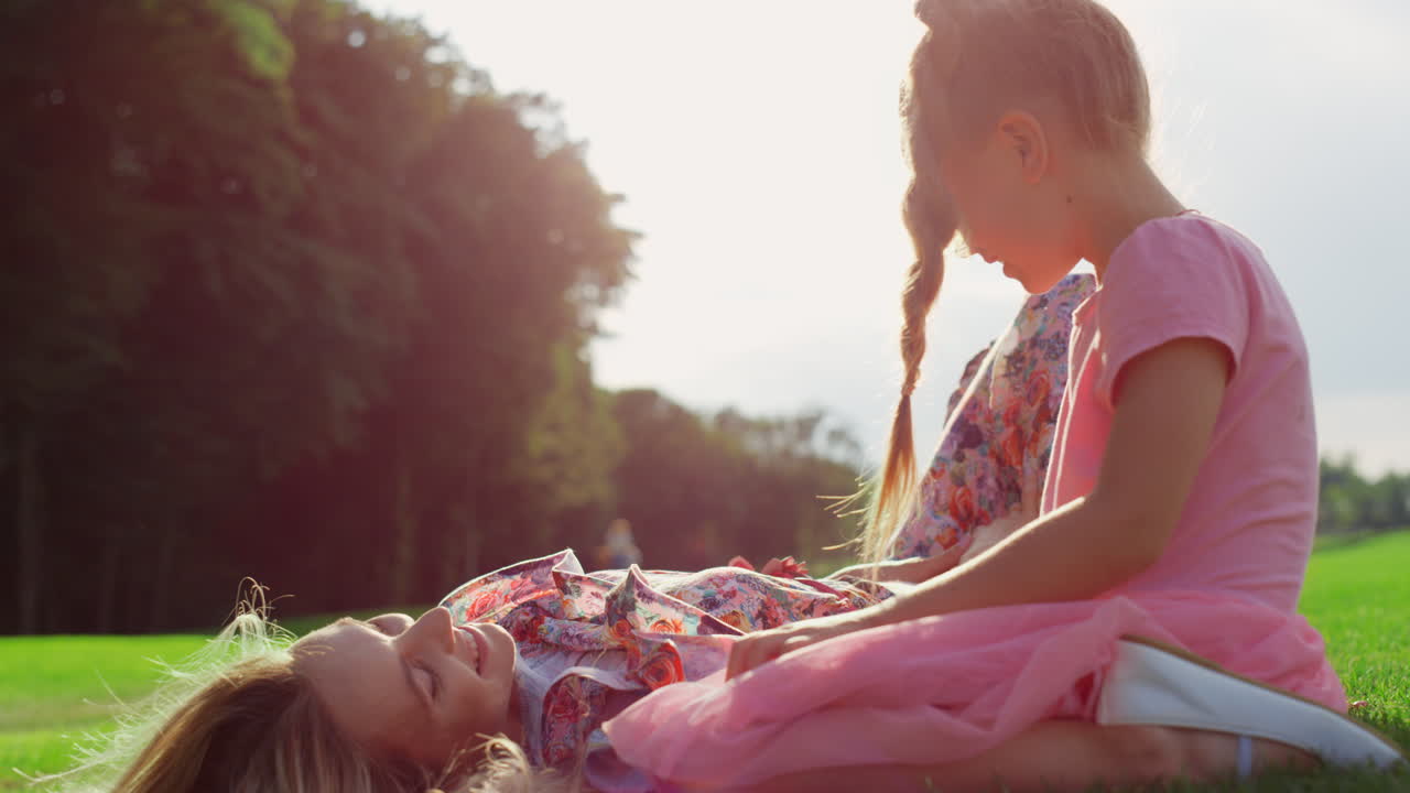 Adorable family having fun in city park