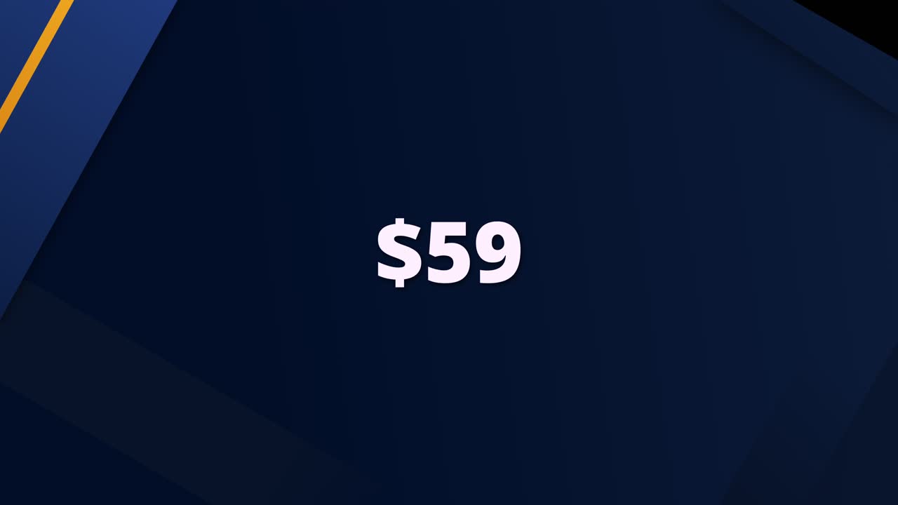 Elegant and bold price graphic animation showing $59. Ideal for product ads, e-commerce sites, and discount campaigns