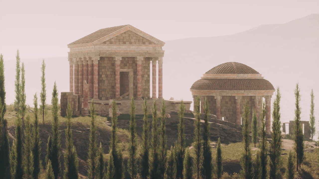 언덕 꼭대기 에 있는 고대 사원 폐허