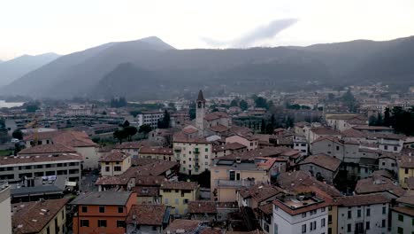aerial view italian city of iseo, mediterranean cityscape bird's eye view flight drone