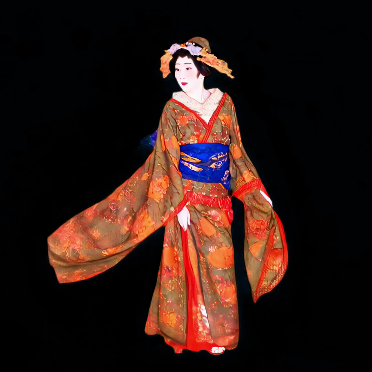 Animazione di donna giapponese (anni 1830) di Mihata Joryu, risorsa isolata, video 4K trasparente, alfa.