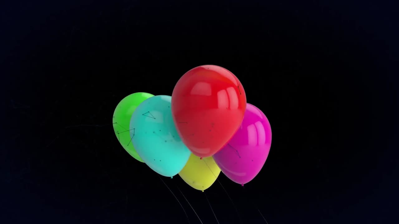 animación de globos flotantes de colores sobre un fondo negro