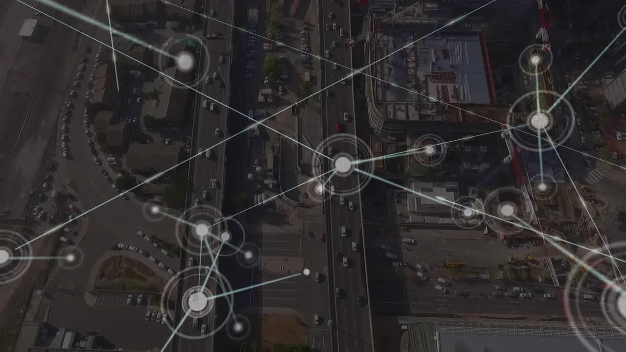 도시 풍경에 대한 연결 네트워크의 애니메이션