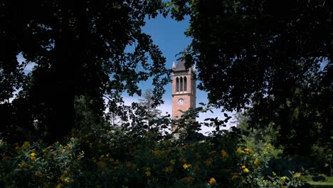 Campanile-Der-Iowa-State-University-In-Ames,-Iowa-Mit-Blick-Durch-Stabile-Bäume,-Video