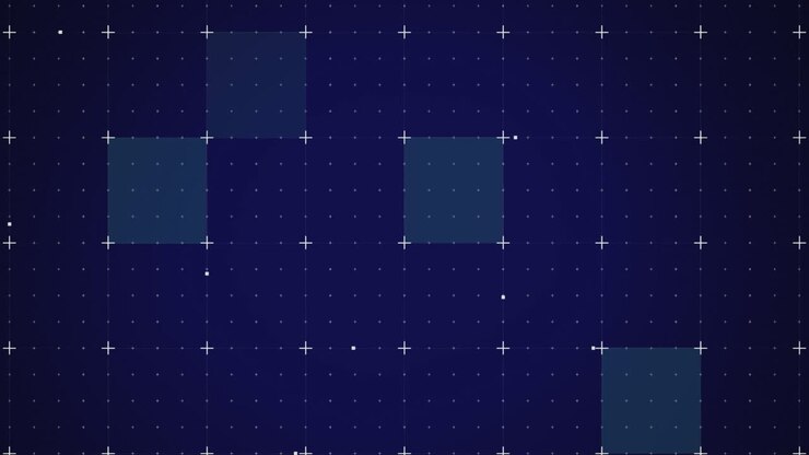 Animation of white markers and blue flickering squares on grid background