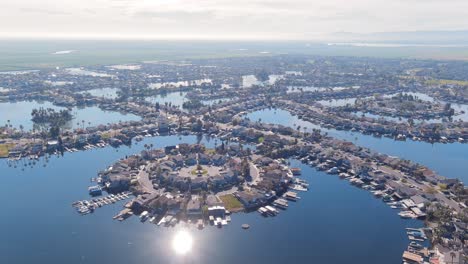 air flight over the delta at discovery bay in the east bay of san francisco - california