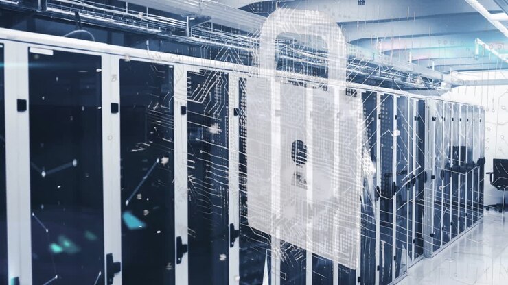 Animazione dell'elaborazione di dati digitali su server di computer