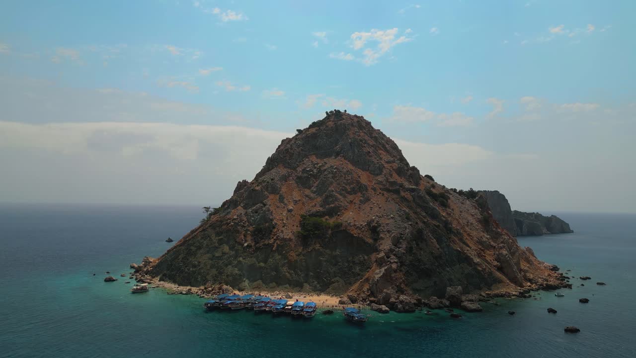 Stunning aerial footage captured by drone showcasing the crystal-clear turquoise waters and white sand beaches of Suluada Island - 4K Cinematic Drone Footage - Suluada - Turkey_06