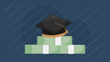 graduation hat with bills money animation