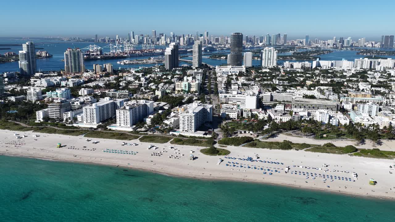 Miami Beach Skyline At Miami Beach In Florida United States. Beach Landscape. Bay Harbor Scenery. Downtown District. Miami Beach Skyline In Florida United States. Amazing Cityscape