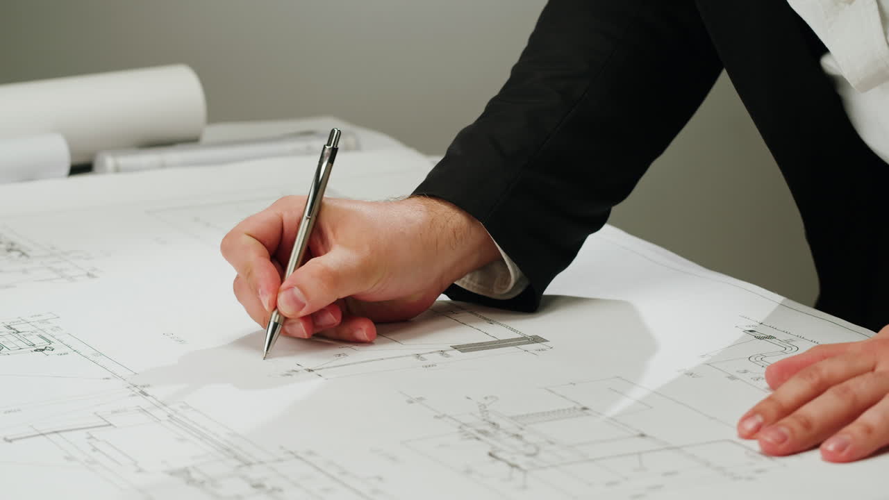 설계본을 작업하는 건축가 또는 엔지니어