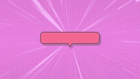 Animation-of-pink-speech-bubble-over-white-rays-moving-in-seamless-loop-on-pink-background