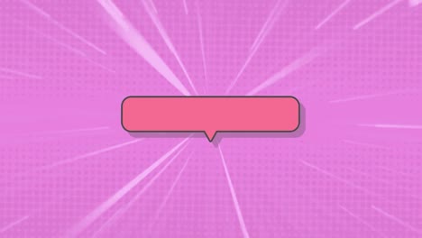 animation of pink speech bubble over white rays moving in seamless loop on pink background