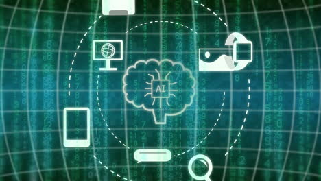 animación del cerebro digital con texto ai sobre codificación binaria