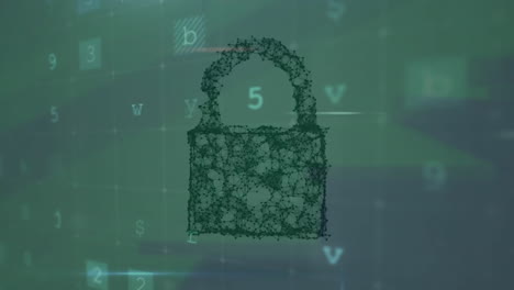 animación del texto de advertencia de seguridad cibernética y el candado sobre la oficina