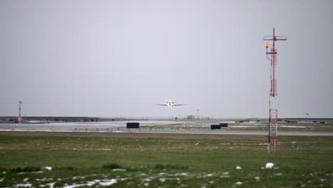 private jet taking off from the runway, slow motion