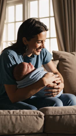 a mother lovingly holding her newborn baby