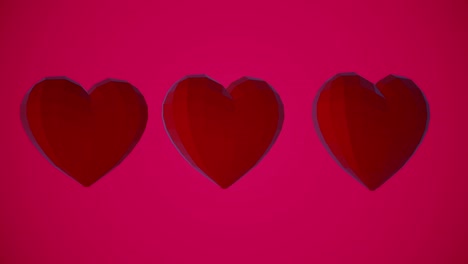 patrón romántico con corazones rojos poligonales. para el evento del día de san valentín. animación de bucle 4k. renderizado en 3d animación bucleable 4k