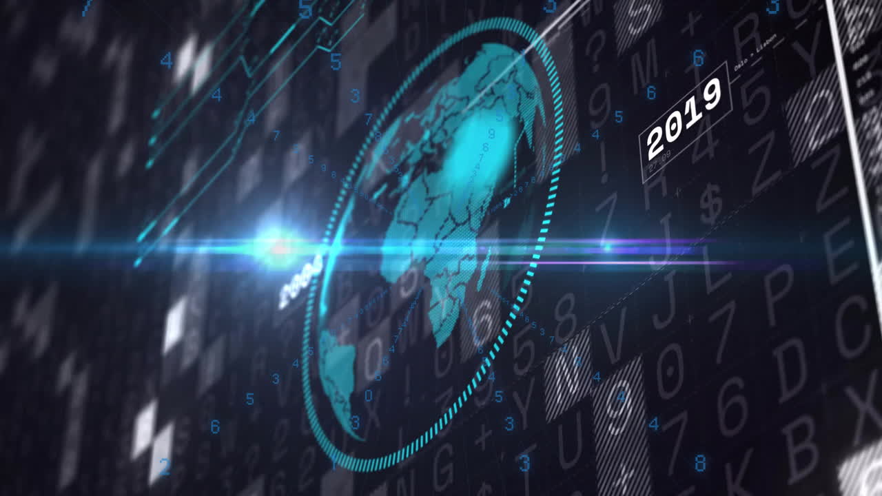 Animation of digital globe with binary code representing futuristic technology