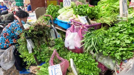 vendor organizing vegetables at a busy market