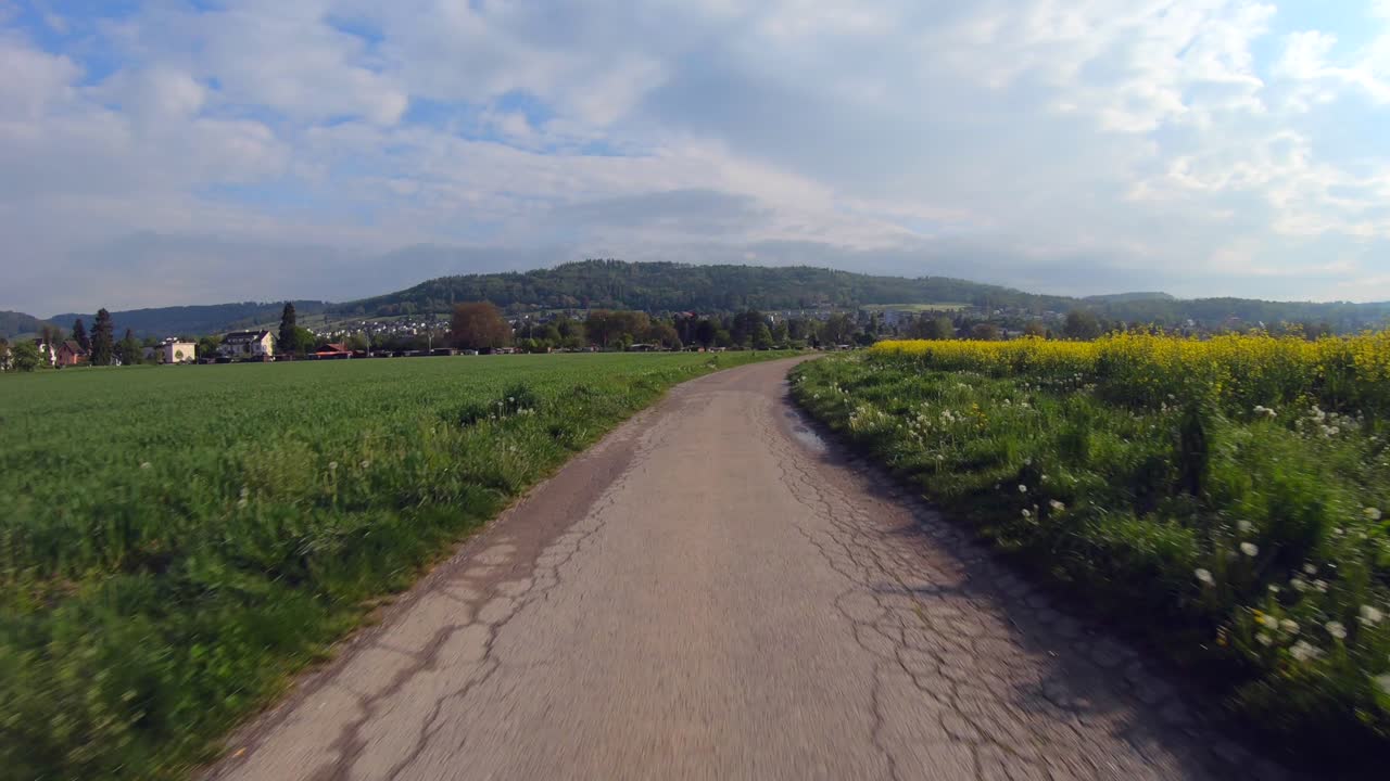 스위스의 들판 위를 날고 있습니다. 도시 풍경 농업