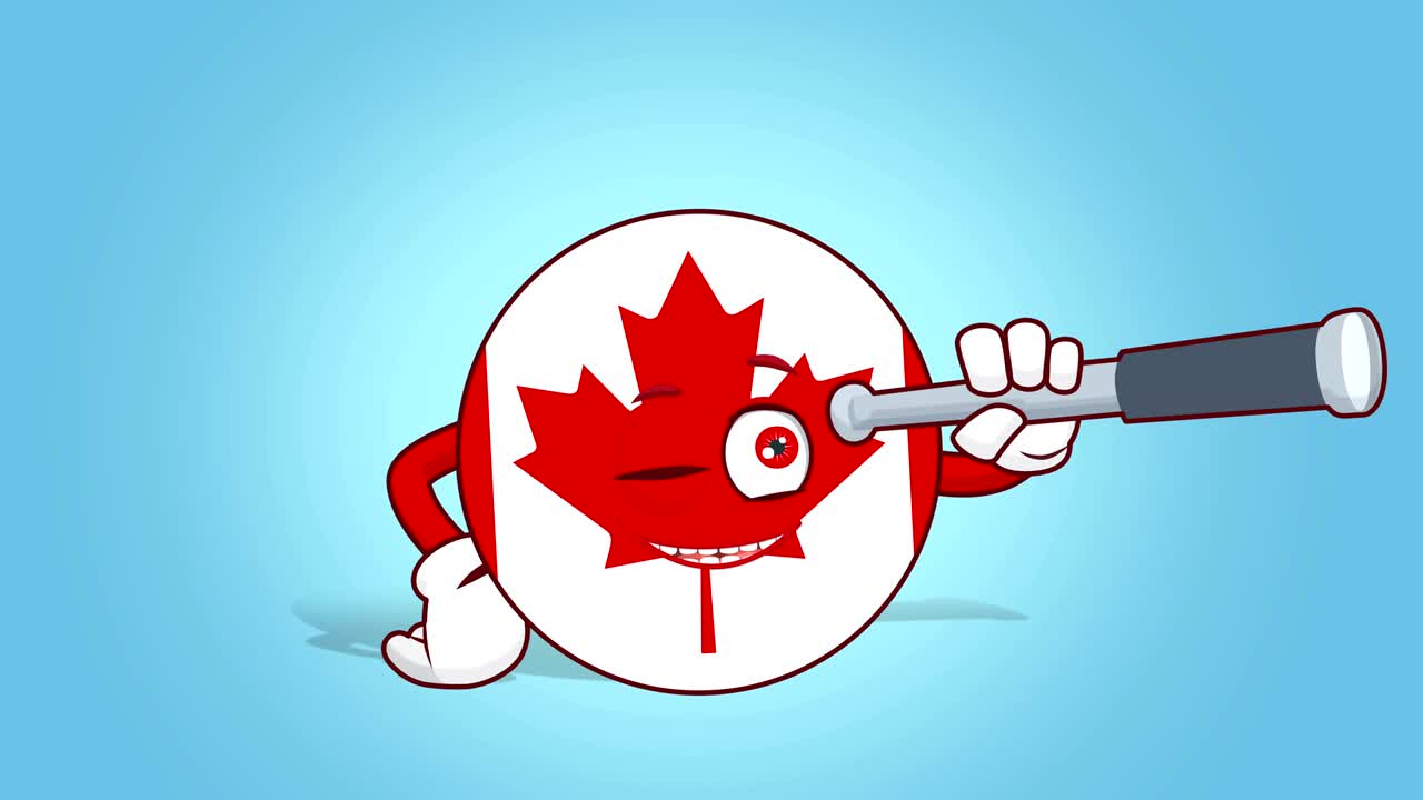 만화 아이콘 발 캐나다 알파 매트와 함께 얼굴 애니메이션으로 스파이글라스를 통해 보십시오