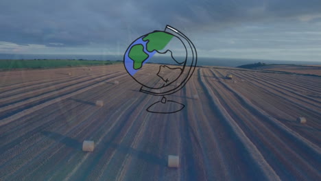 animation of globe over agriculture field