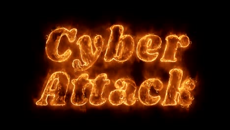 cyber attack  word hot animated burning realistic fire flame loop.