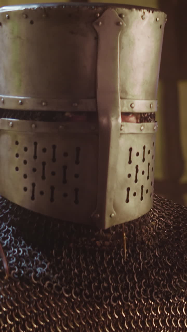 헬을 입은 기사가 술집에서 주인 앞에 드려서, 보호 갑옷을 입은 귀족 전사 영주가 술을 마시기 위해 게스트하우스를 방문합니다.