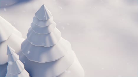 white christmas trees growing on snowy terrain. 3d animation render