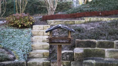 Birdhouse-standing-on-a-stick-in-a-garden