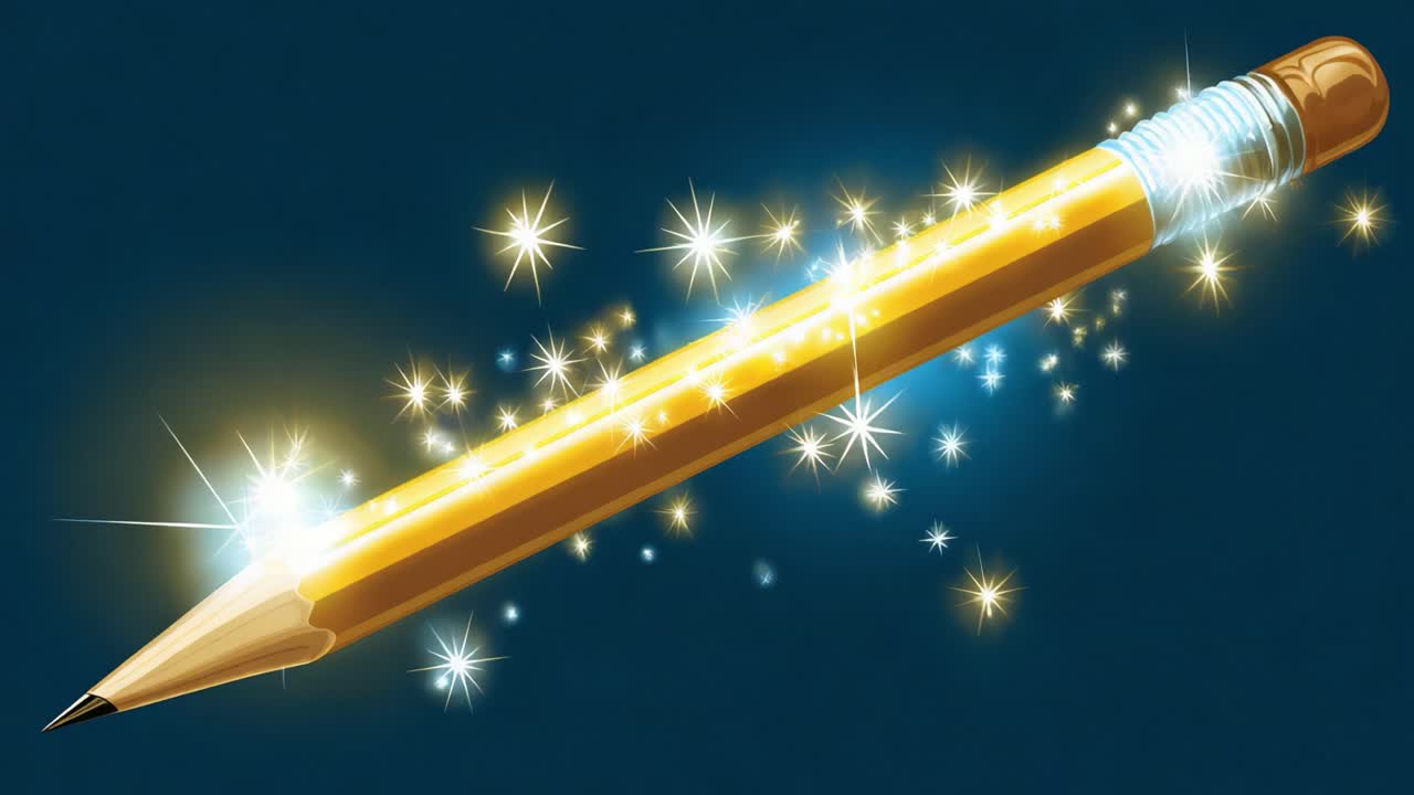 A Magical Pencil Sparks Creativity: This Enchanted Writing Instrument Glimmers with Stars, Invoking Inspiration and Imagination for Writers and Artists Alike in Every Stroke