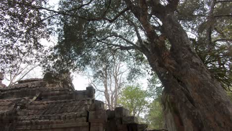 detailed facade of a temple in siem reap depicting multiple statue carvings